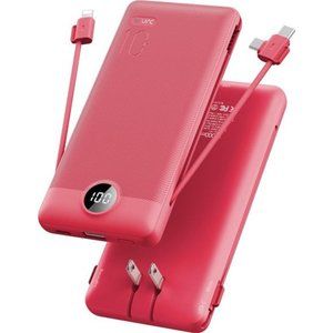 Portable Charger Built-in Cables and AC Wall Plug, USB C Power Bank 10000mAh